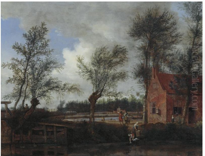 Landschap met de herberg 'Het Zwarte Varken' in Maarsseveen Oil Painting by Jan Van Der Heyden