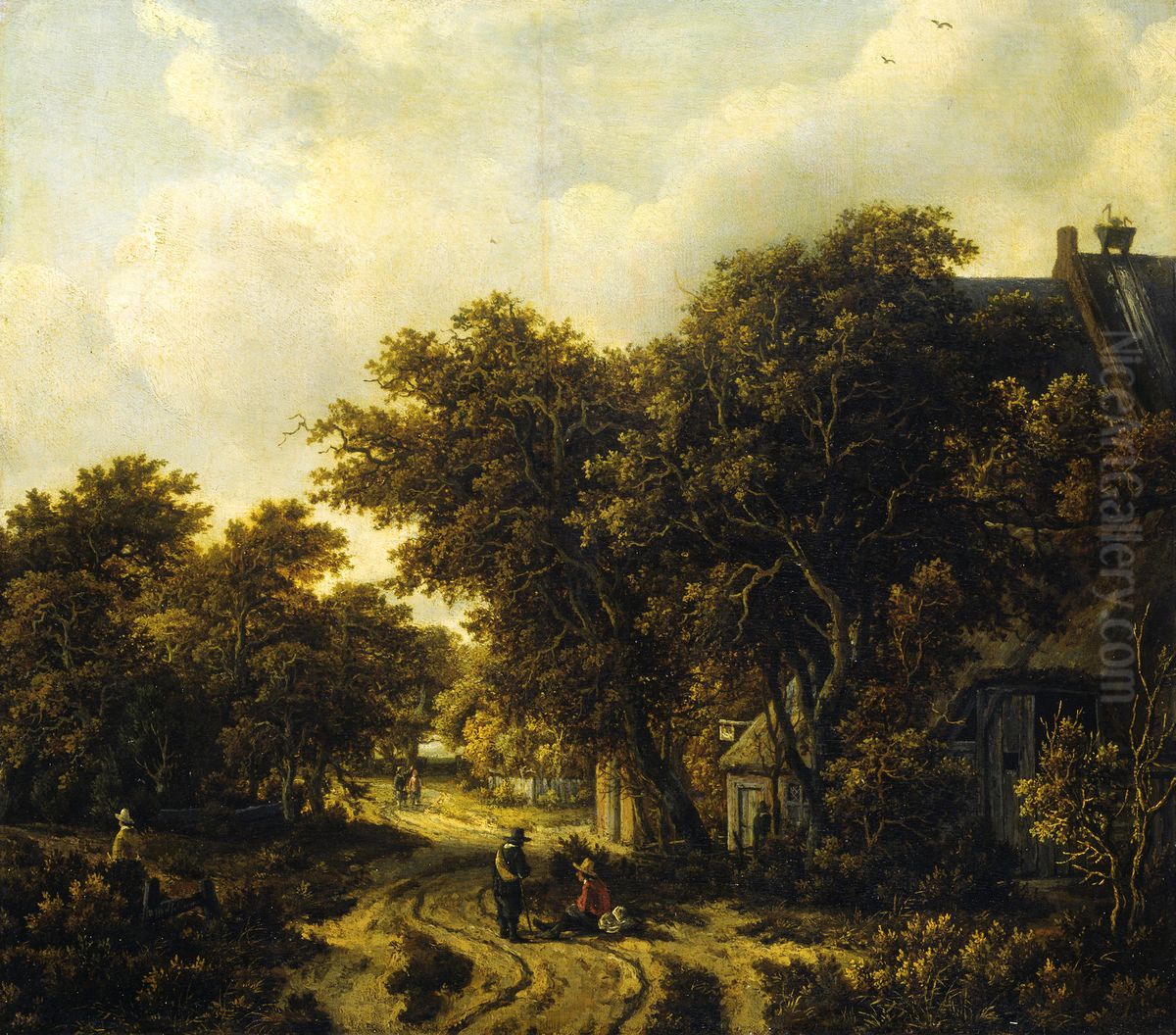 Landscape with an Inn Oil Painting by Meindert Hobbema