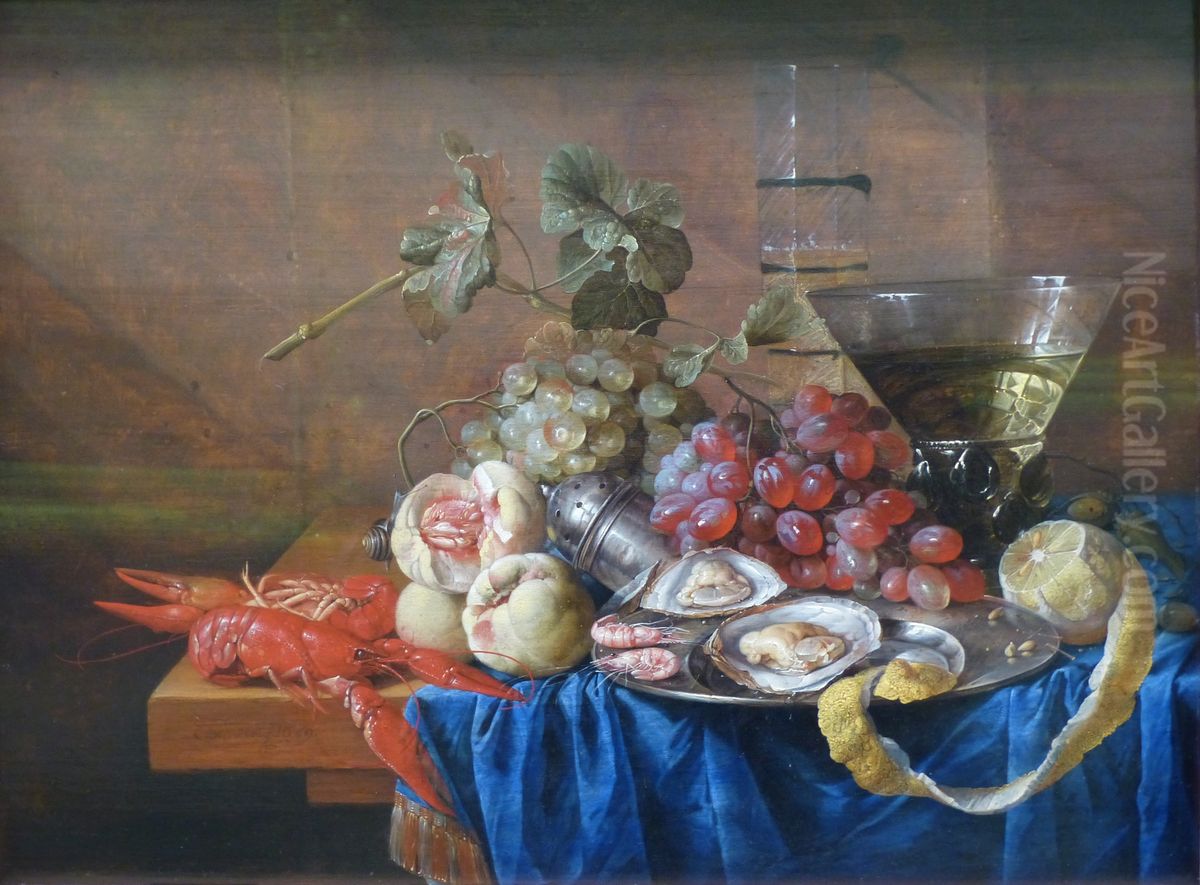Nature morte au vase avec fruits et fruits de mer Oil Painting by Cornelis De Heem