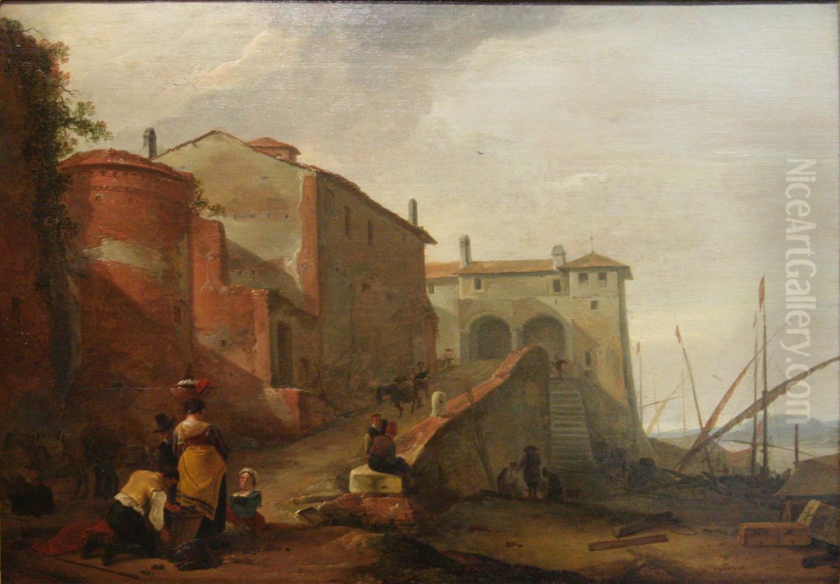 Vue du port de Ripa Grande. Oil Painting by Thomas Wijck