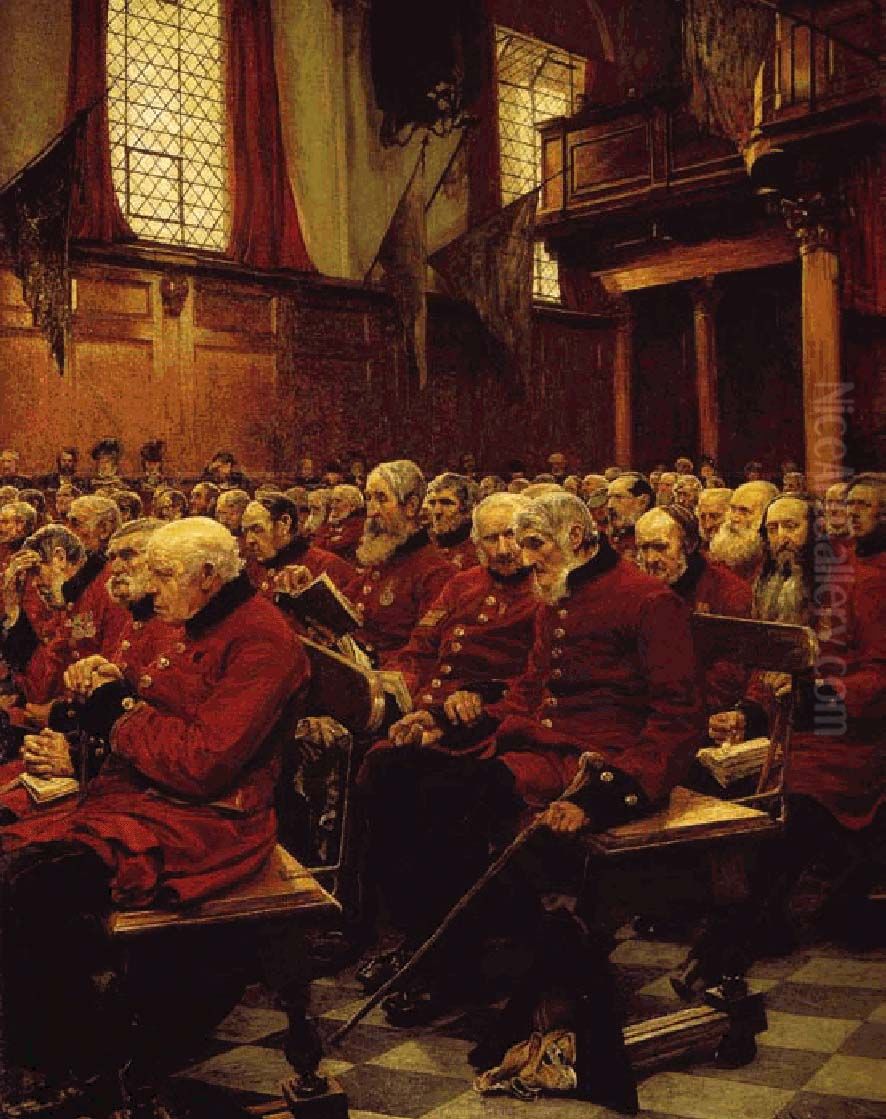 The Last Muster, Sunday at the Royal Hospital, Chelsea Oil Painting by Hubert von Herkomer