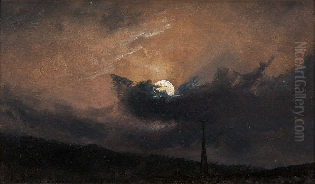 The Moon behind Clouds Oil Painting by Johan Wilhelm Ludwig Dahl