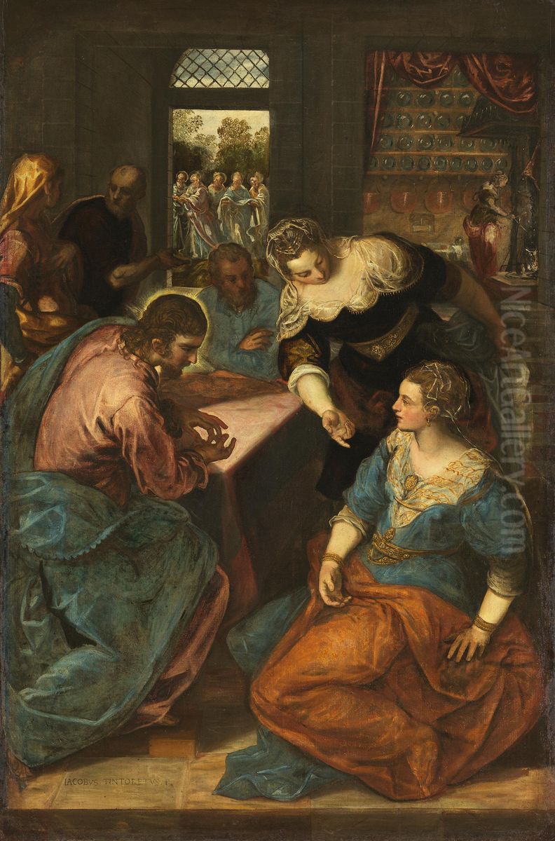 Christus bei Maria und Martha Oil Painting by Jacopo Tintoretto