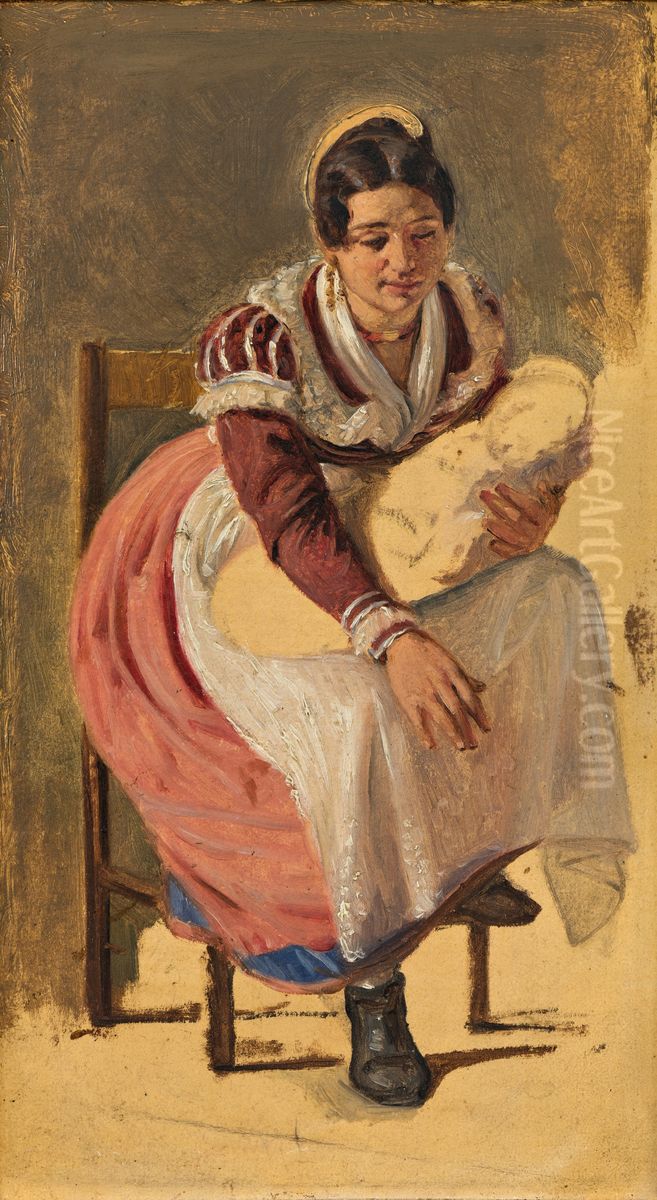 Roman woman with a child Oil Painting by Wilhelm Marstrand