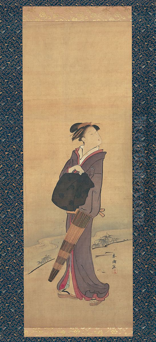 Girl on River Bank Oil Painting by Katsukawa Shuncho