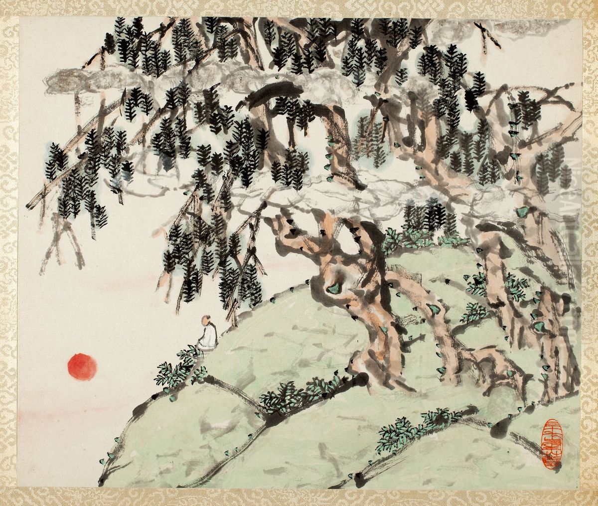 Landscape and Figure, from an album of Landscapes and Calligraphy for Liu Songfu Oil Painting by Xu Gu