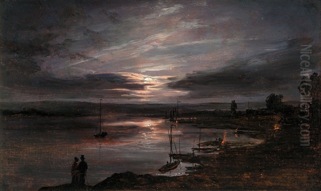 The Elbe in Moonlight Oil Painting by Johan Wilhelm Ludwig Dahl