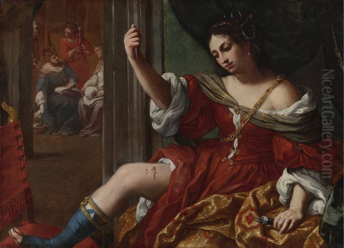 Porcia ferendo la coscia Oil Painting by Elisabetta Sirani