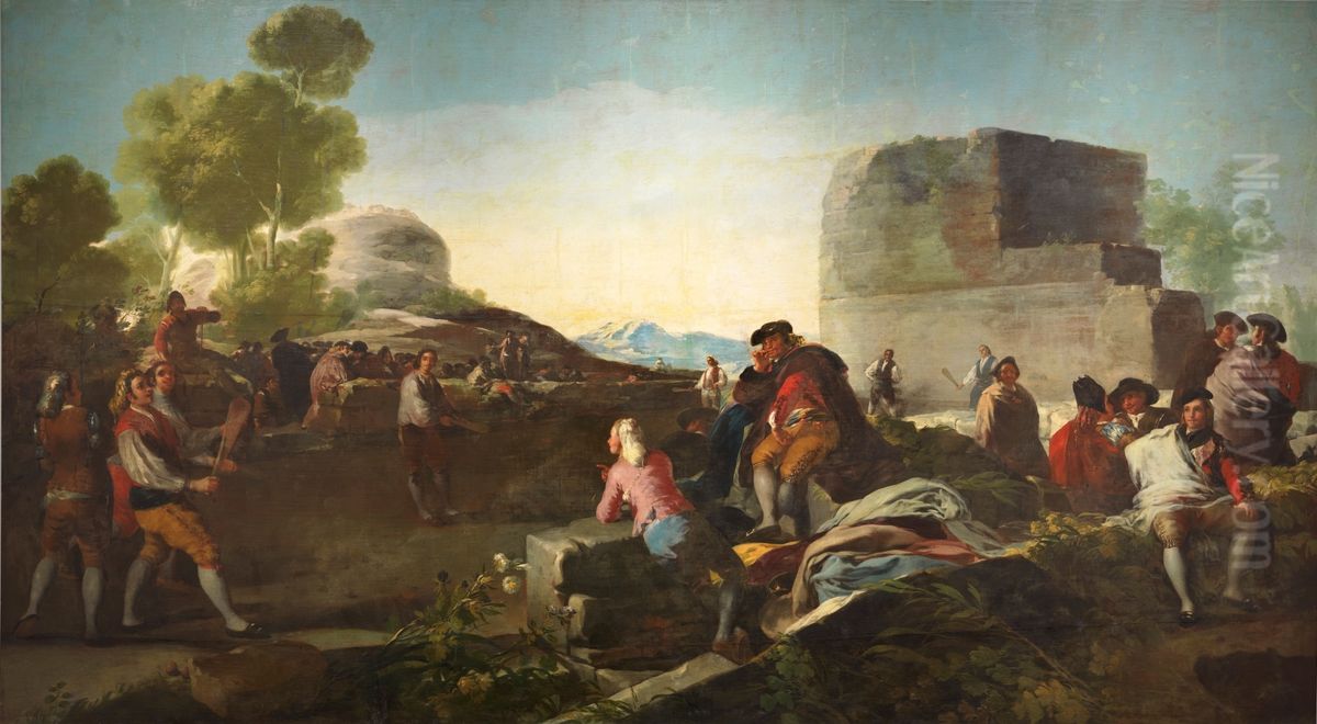 El juego de la pelota a pala Oil Painting by Francisco Goya Fuendetodos