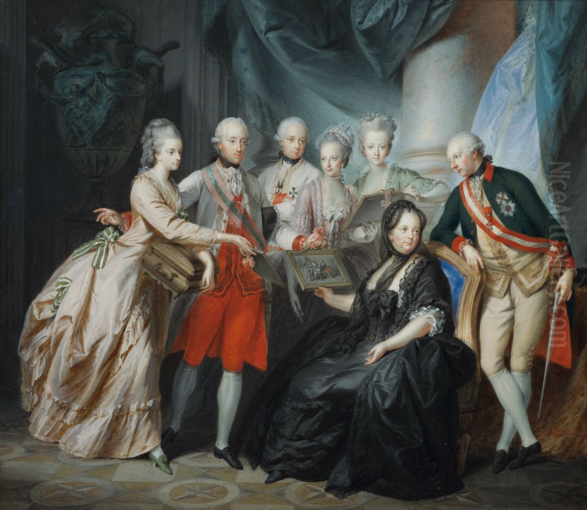Archduchess Marie Christine and Duke Albert of Saxony Teschen Present the Family with Pictures of their Relatives in Italy Oil Painting by Heinrich Fuger
