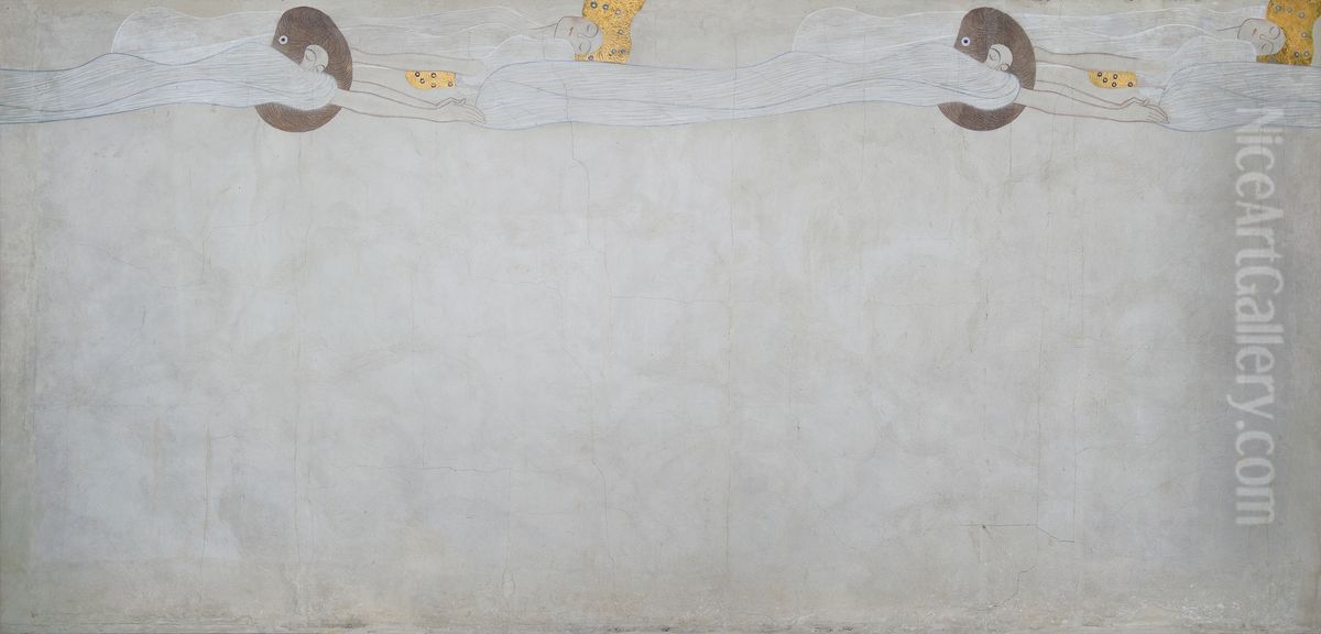 Beethovenfries: Die Sehnsucht nach Gluck - Tafel 2, linke Langwand Oil Painting by Gustav Klimt