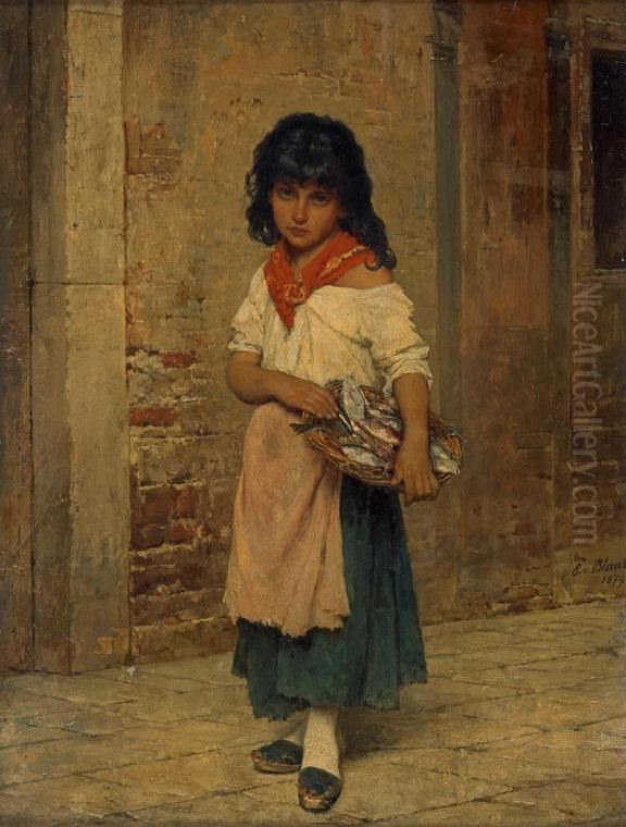 Girl with fish Oil Painting by Eugene de Blaas