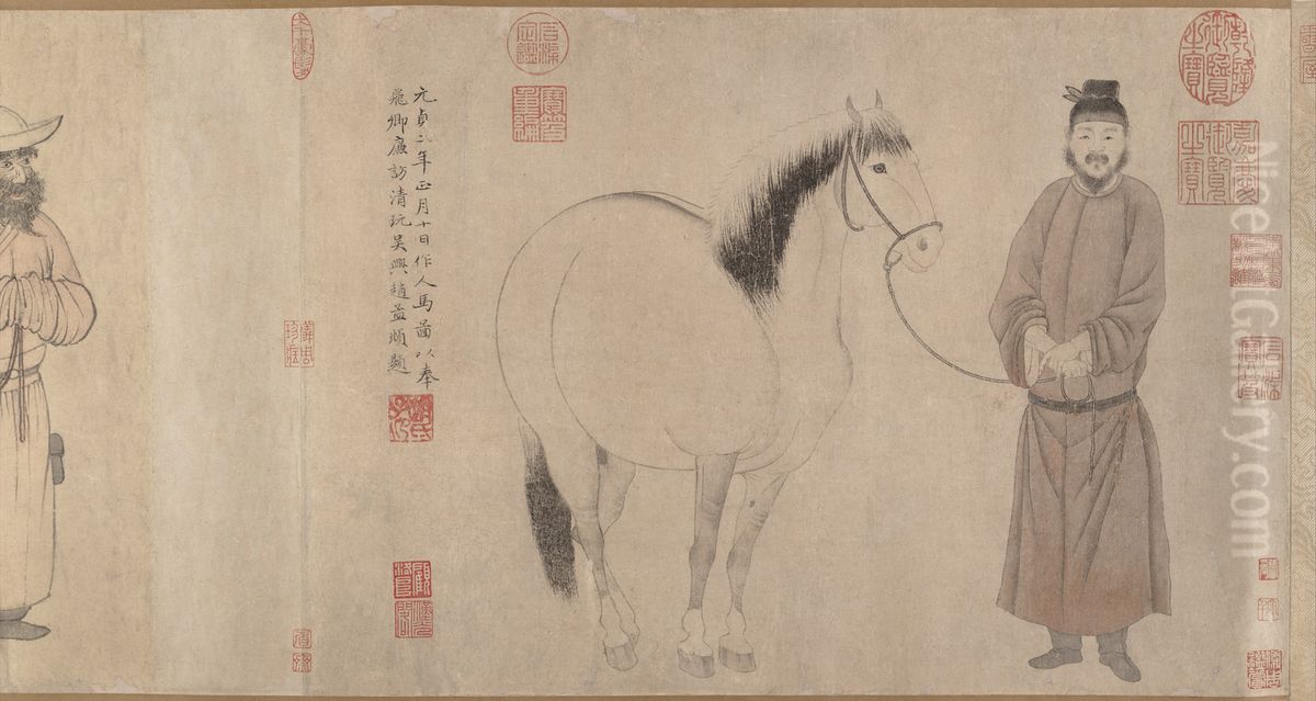 yuan   zhao meng fu   zhao yong   zhao lin   wu xing zhao shi san shi ren ma tu   juan Oil Painting by Zhao Mengfu