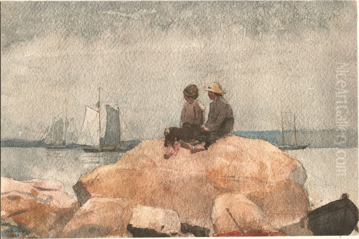 Two Boys Watching Schooners Oil Painting by Winslow Homer