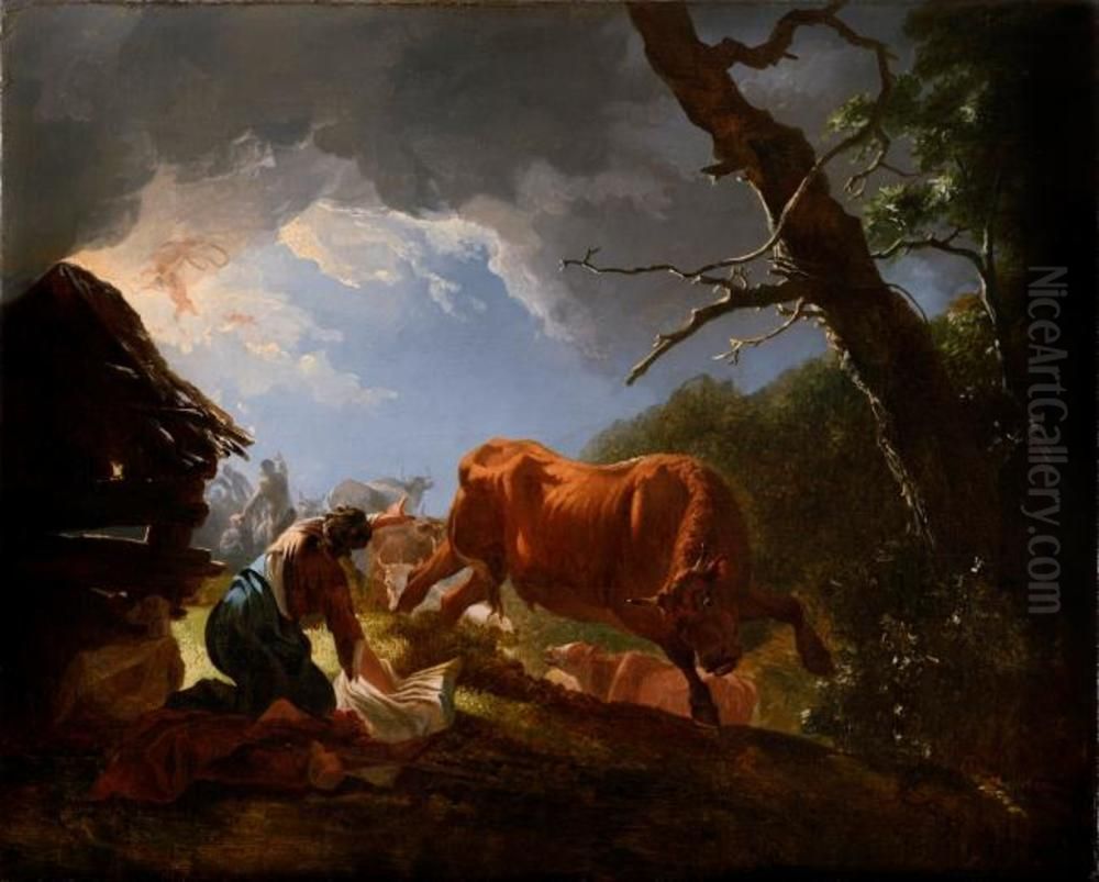 Landscape with the annunciation to the shepherds Oil Painting by Adam Pynacker