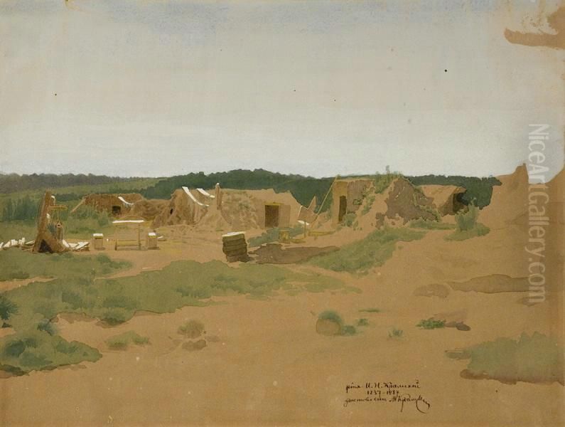 Dugouts on Repair Work Oil Painting by Ivan Kramskoi