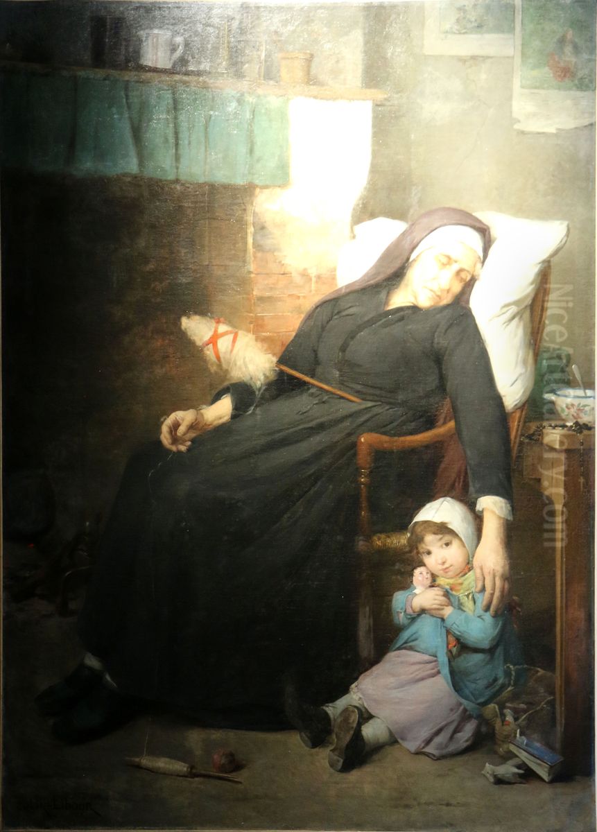 L'Aieul Oil Painting by Uranie Alphonsine Colin-Libour