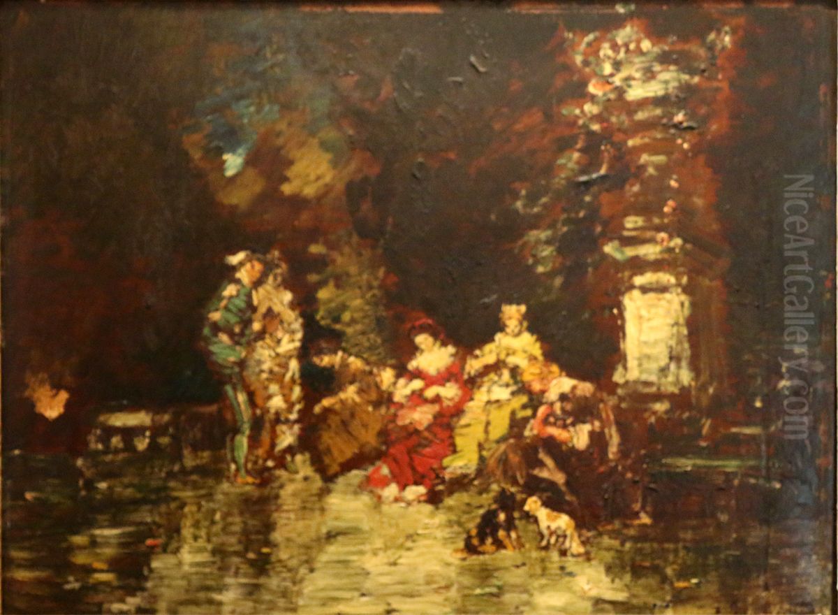 Reunion au chateau Oil Painting by Adolphe Joseph Thomas Monticelli