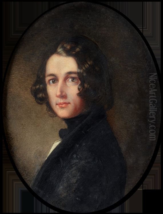 Portrait of Charles John Huffman Dickens (1812-1870), wearing dark jacket and cravat, white waistcoat, his dark hair worn collar-length in long curls, 1843 Oil Painting by Margaret Gillies
