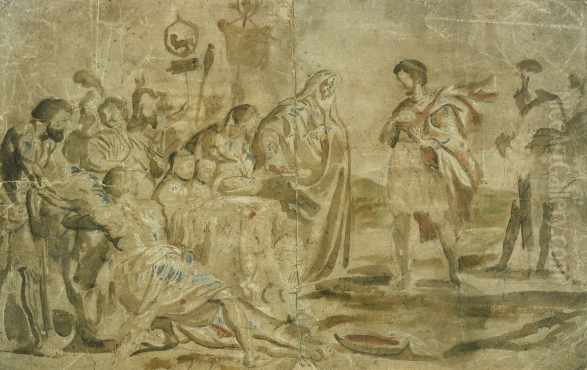 Copie a la maniere de Rubens << Decius Mus interrogeant les augures pendant un sacrifice >> Oil Painting by unknown