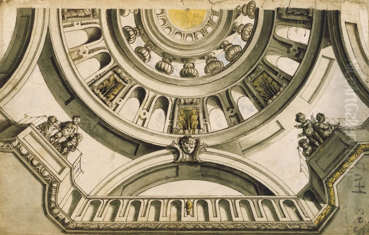Entwurf fur eine Decke mit Kuppel Oil Painting by unknown