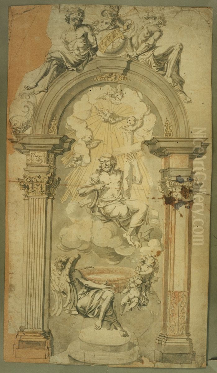 Encadrement architectural d'un ensemble sculptural en haut relief Oil Painting by Willem Ignatius Kerricx