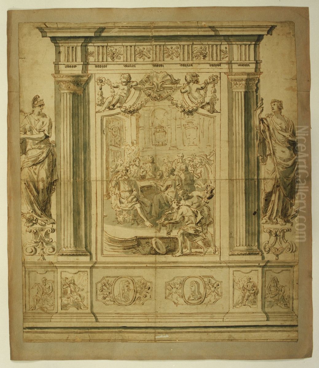 Entwurf fur einen monumentalen Altaraufsatz mit Darstellung des Letzten Abendmahls Oil Painting by Pieter Scheemaeckers