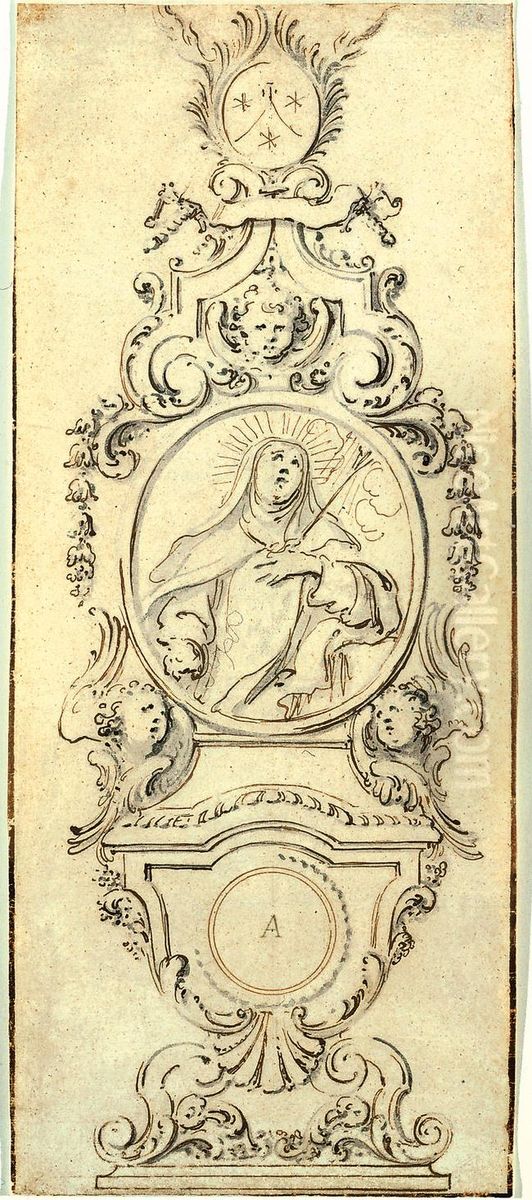 Reliquienschrein mit Brustbild der Heiligen Theresa von Avila in Medaillon, zirka 1722 Oil Painting by Willem Ignatius Kerricx