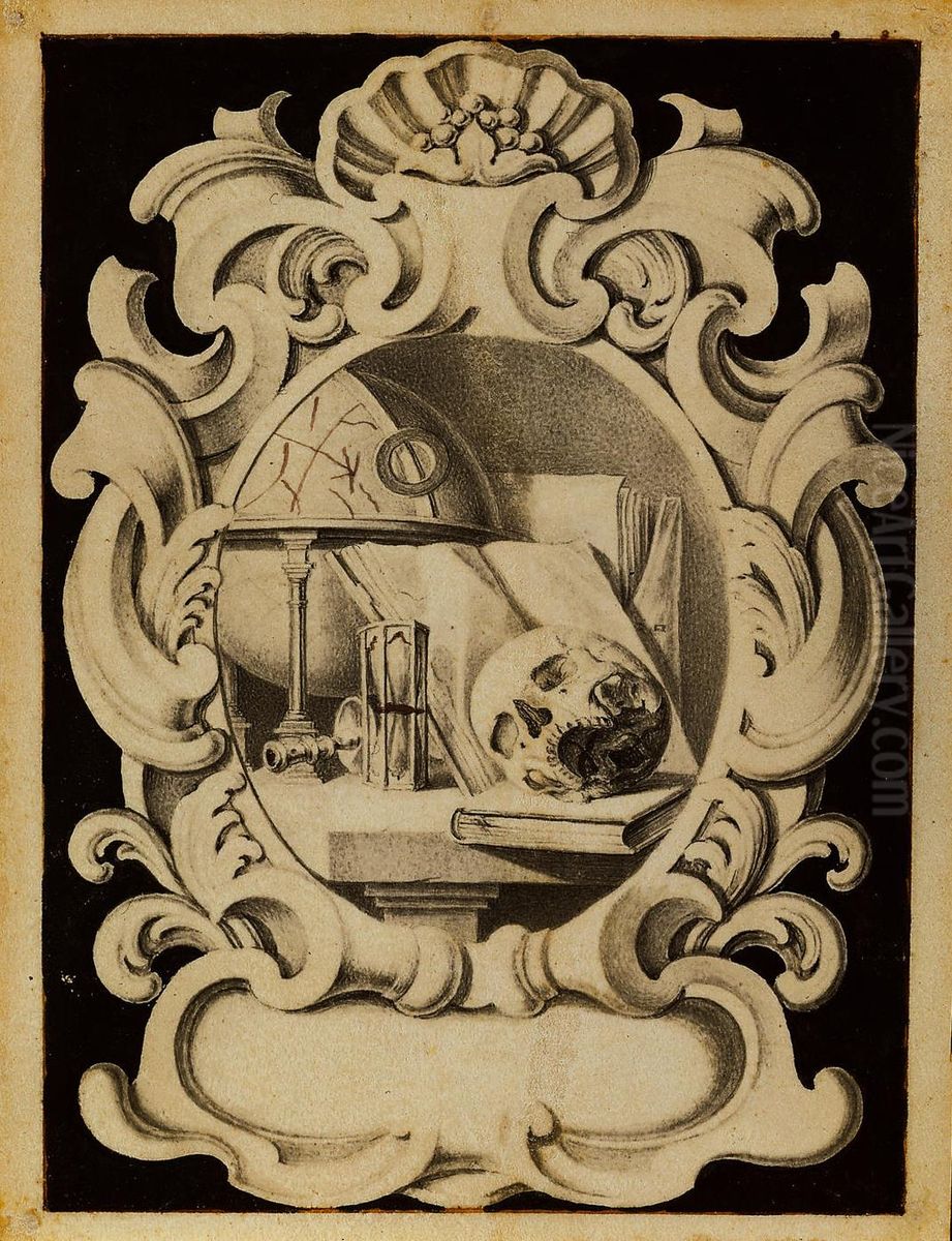 Cartouche met Vanitas Oil Painting by unknown
