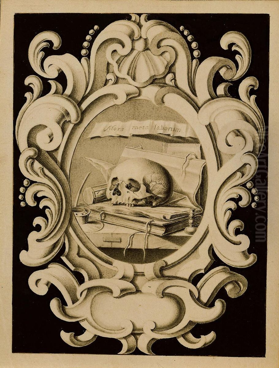 Cartouche met Vanitas Oil Painting by unknown