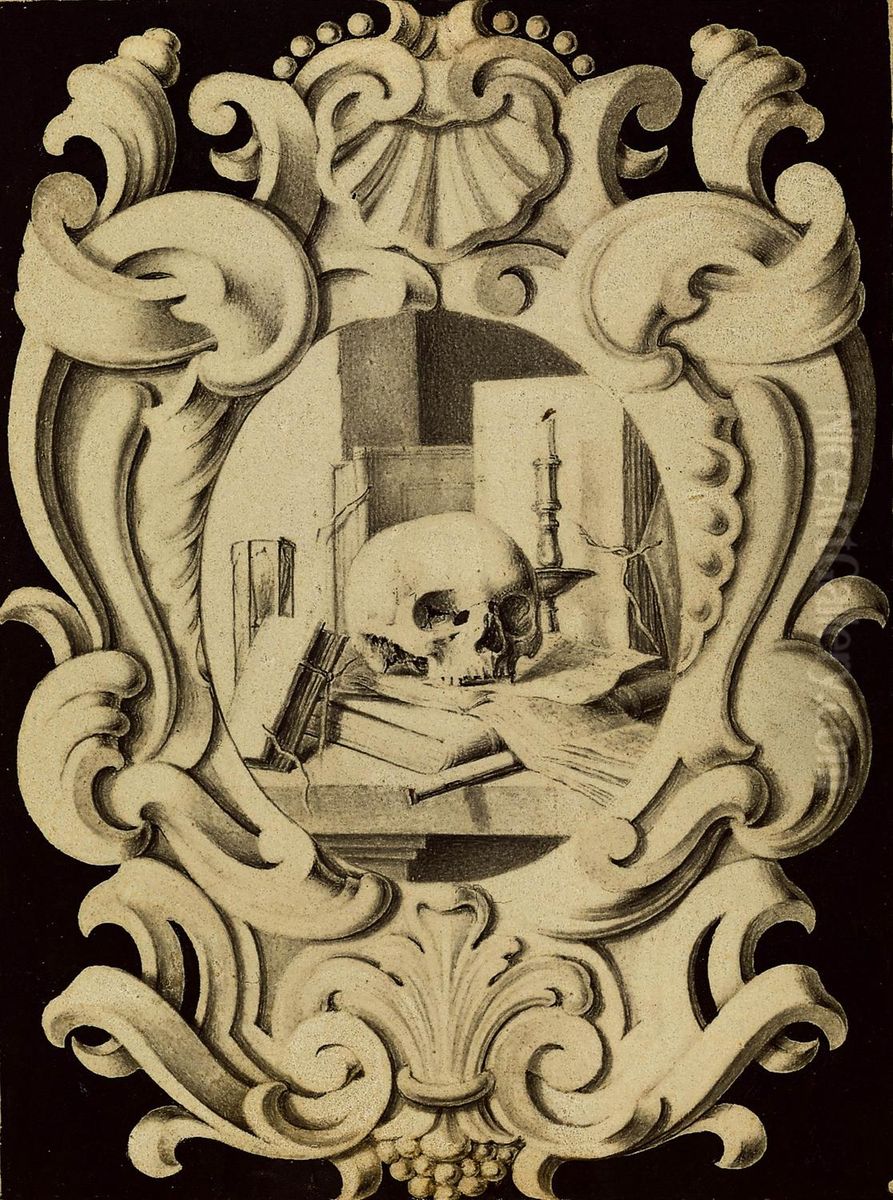 Cartouche met Vanitas Oil Painting by unknown