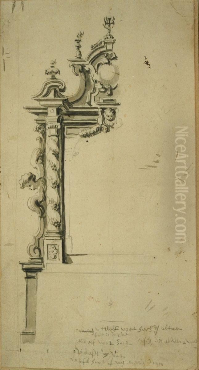Design for the left-hand side of an altar Oil Painting by Jan Pieter van Baurscheit the Elder
