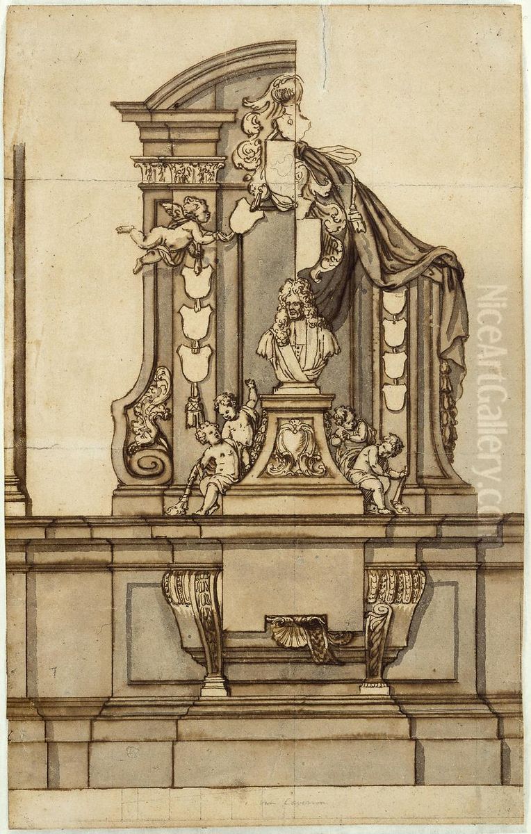 Design for the gravestone of Jacobus Franciscus van Caverson in the former Dominican Church in Brussels Oil Painting by Michiel van der Voort (I)