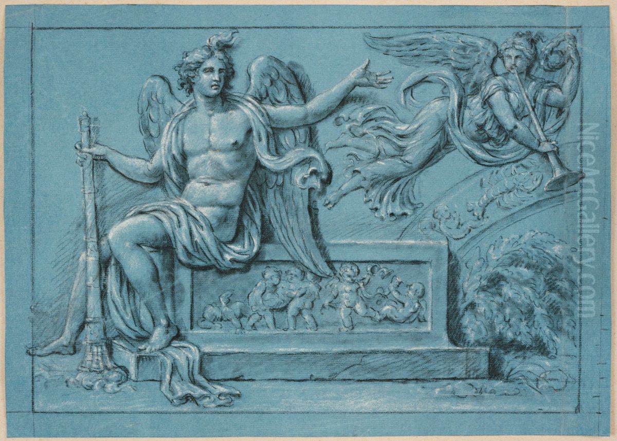 Ontwerp voor een hoogrelief met gevleugelde genius Oil Painting by unknown