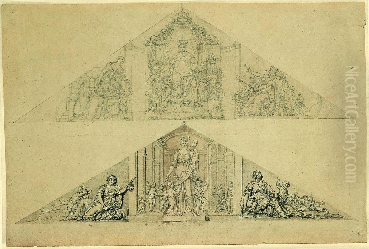 Twee timpaanontwerpen Oil Painting by Gilles-Lambert Godecharle