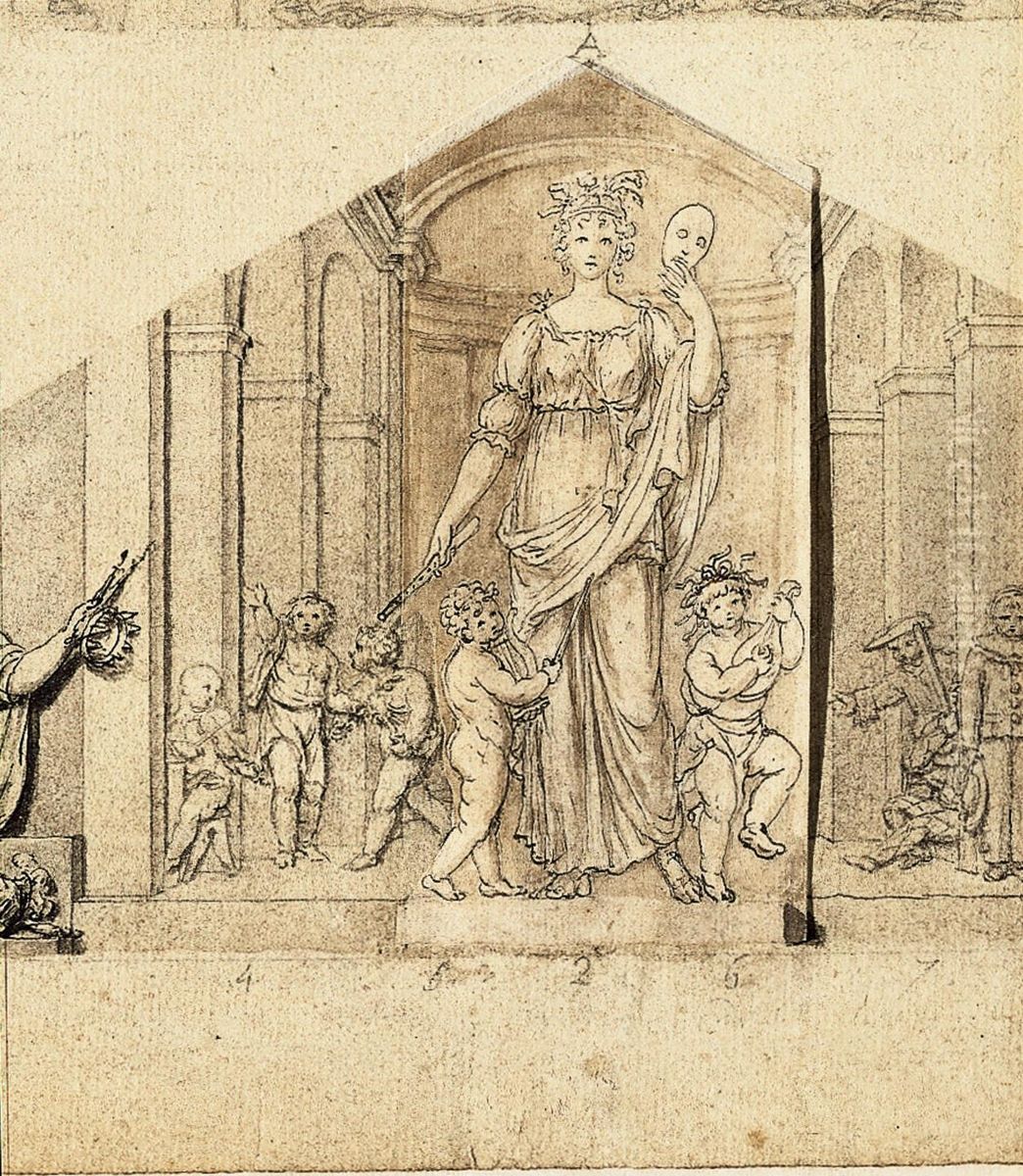 Groupe allegorique de la Commedia dell'arte Oil Painting by Gilles-Lambert Godecharle