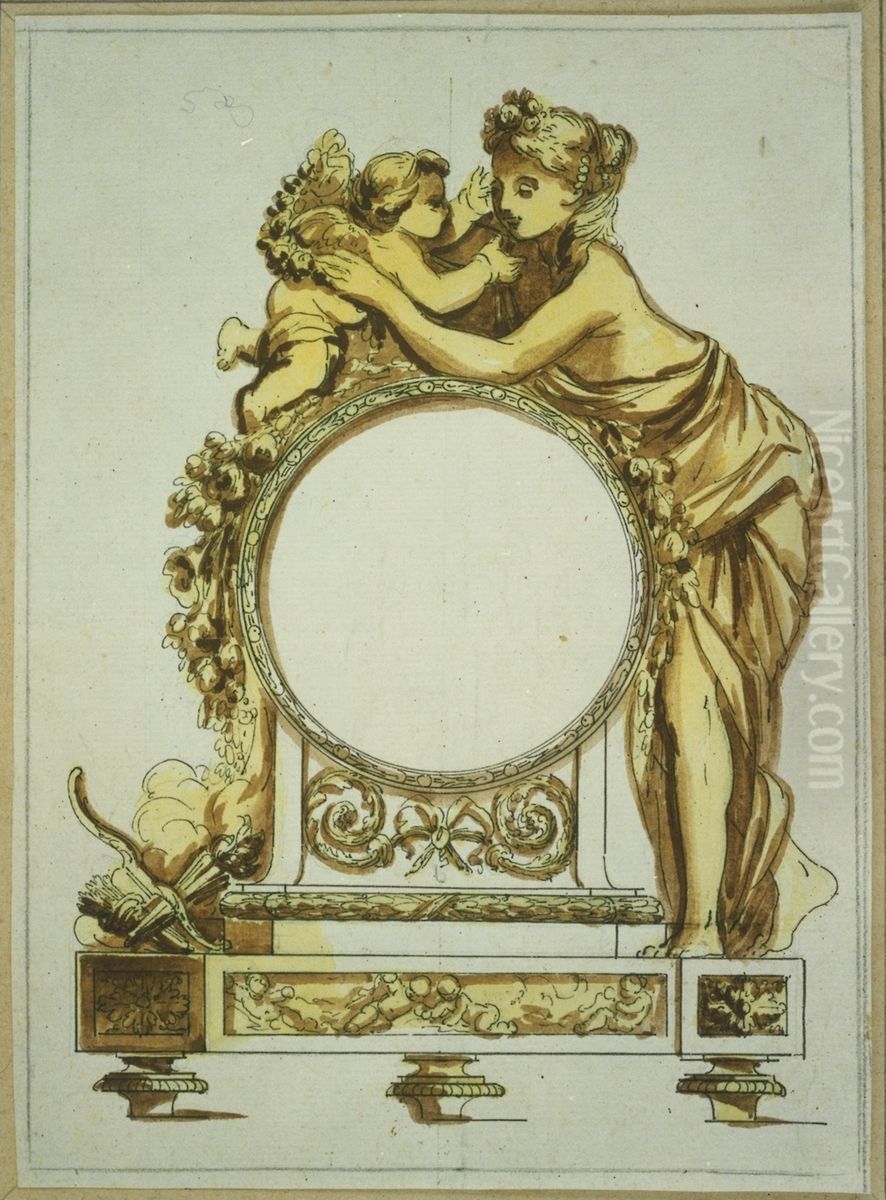 Ontwerp voor een uurwerk met dame en amor Oil Painting by unknown