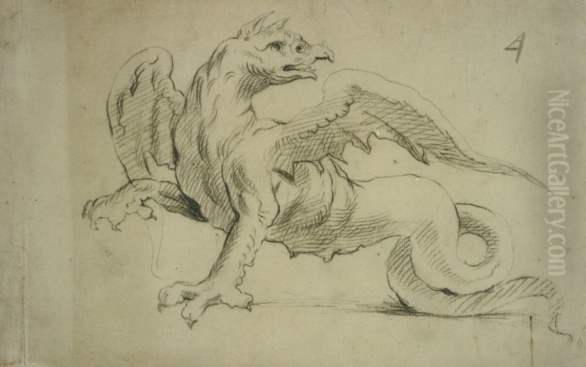 Dragon, le corps tourne vers la gauche et la tete tournee vers la droite Oil Painting by unknown