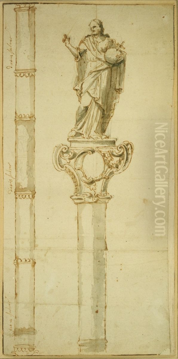 Entwurf fur einen Zeremonienstab mit Christus Salvator Oil Painting by Willem Ignatius Kerricx