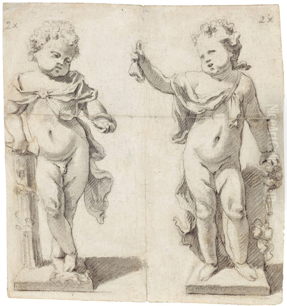 Deux ebauches de statues d'enfants en position debout Oil Painting by Jan Pieter van Baurscheit the Elder