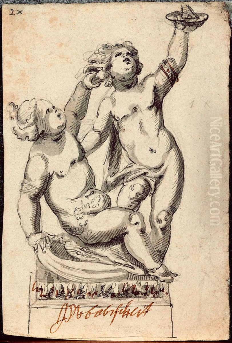 Ebauche d'une statue de jardin, servant egalement de cadran solaire Oil Painting by Jan Pieter van Baurscheit the Elder