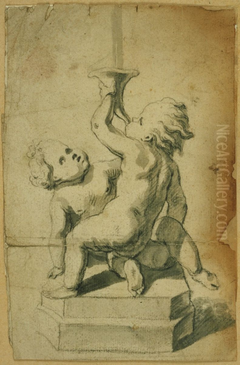 Design for a fountain with putti Oil Painting by Jan Pieter van Baurscheit the Elder