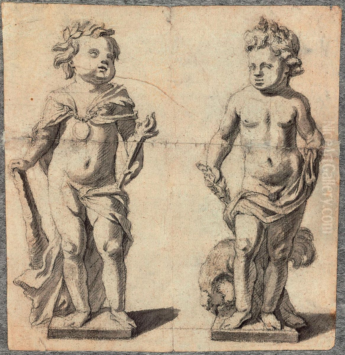 Deux ebauches de statues d'enfants en position debout Oil Painting by Jan Pieter van Baurscheit the Elder