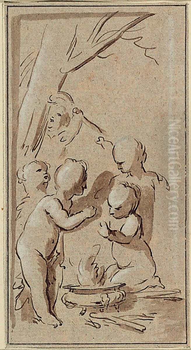 Schets van een allegorie van de Winter Oil Painting by Jacob de Wit