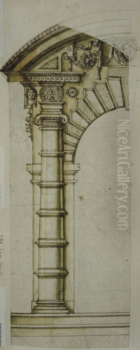 Design for a door frame with round arch Oil Painting by unknown