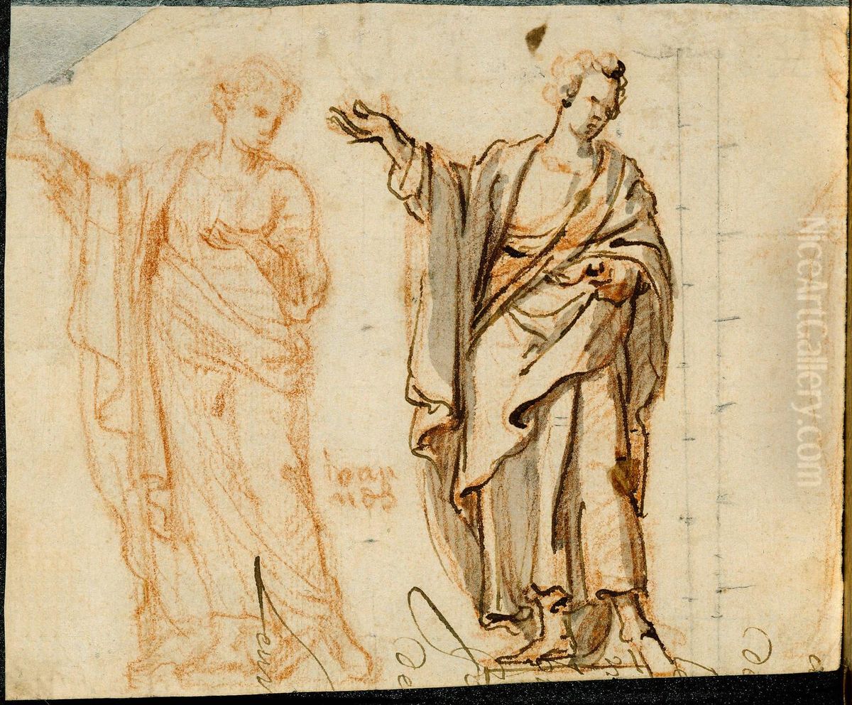 Twee ontwerpen voor het beeld van Johannes de Evangelist op de calvarieberg van de Sint-Pauluskerk te Antwerpen Oil Painting by Michiel van der Voort (I)