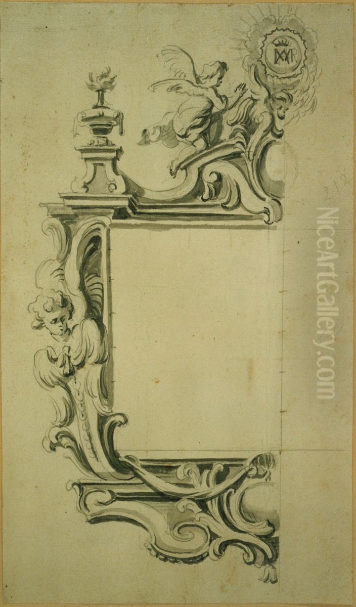 Ontwerp voor de linkerhelft van een omlijsting voor een schilderij of een broederschapscatalogus Oil Painting by Jan Pieter van Baurscheit the Elder