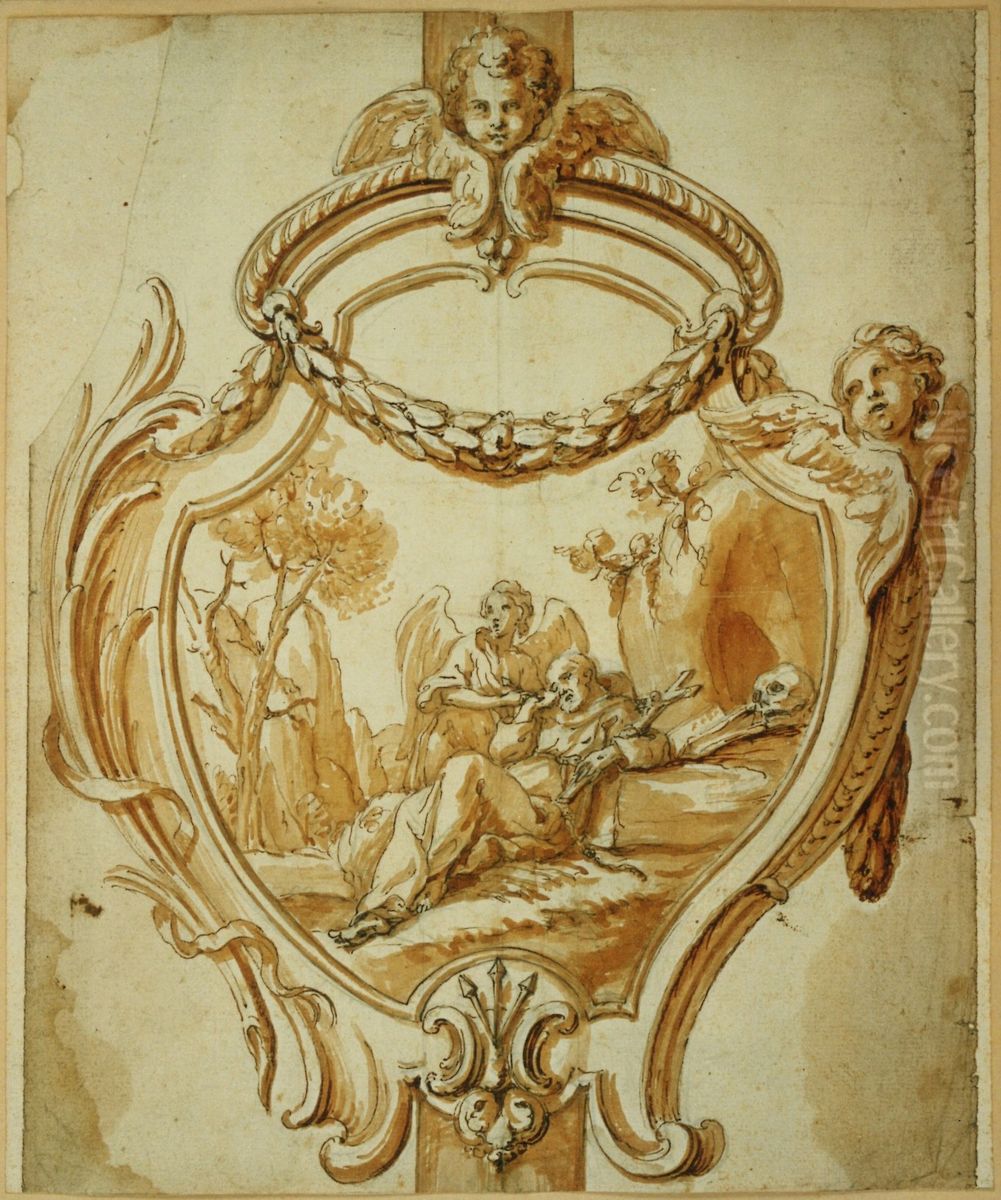 Design for a torch shield with St. Francis of Assisi in ecstasy Oil Painting by unknown