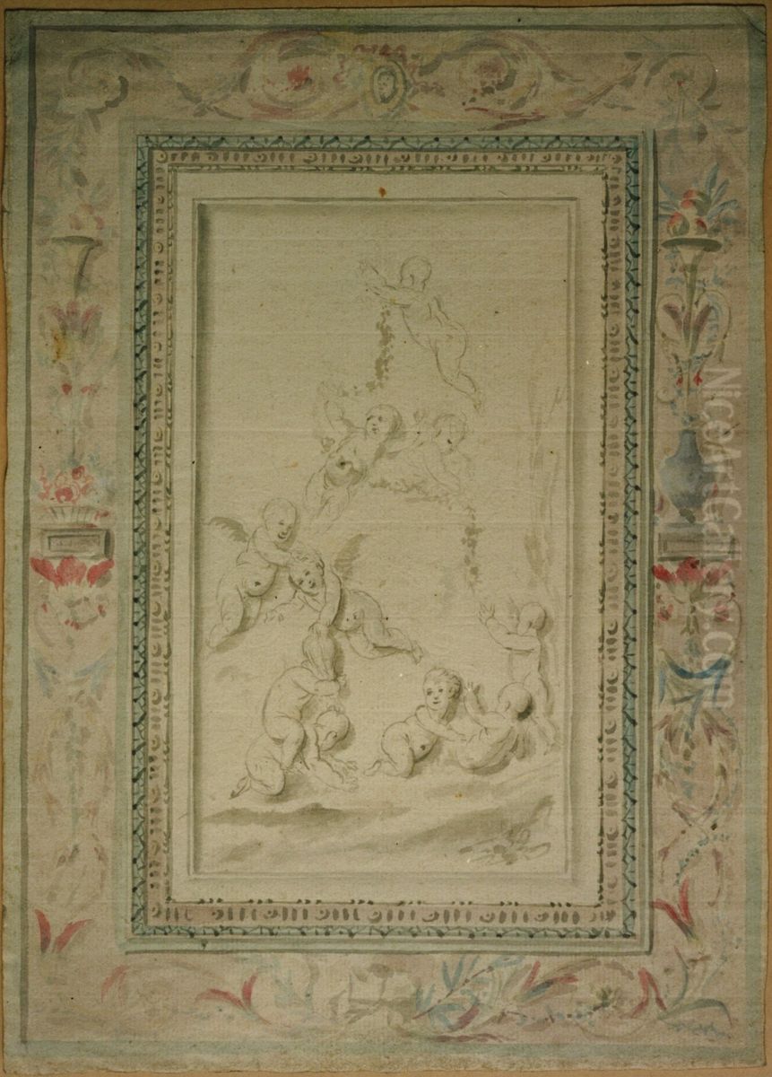 Ontwerp voor een beschilderd paneel met putti Oil Painting by unknown