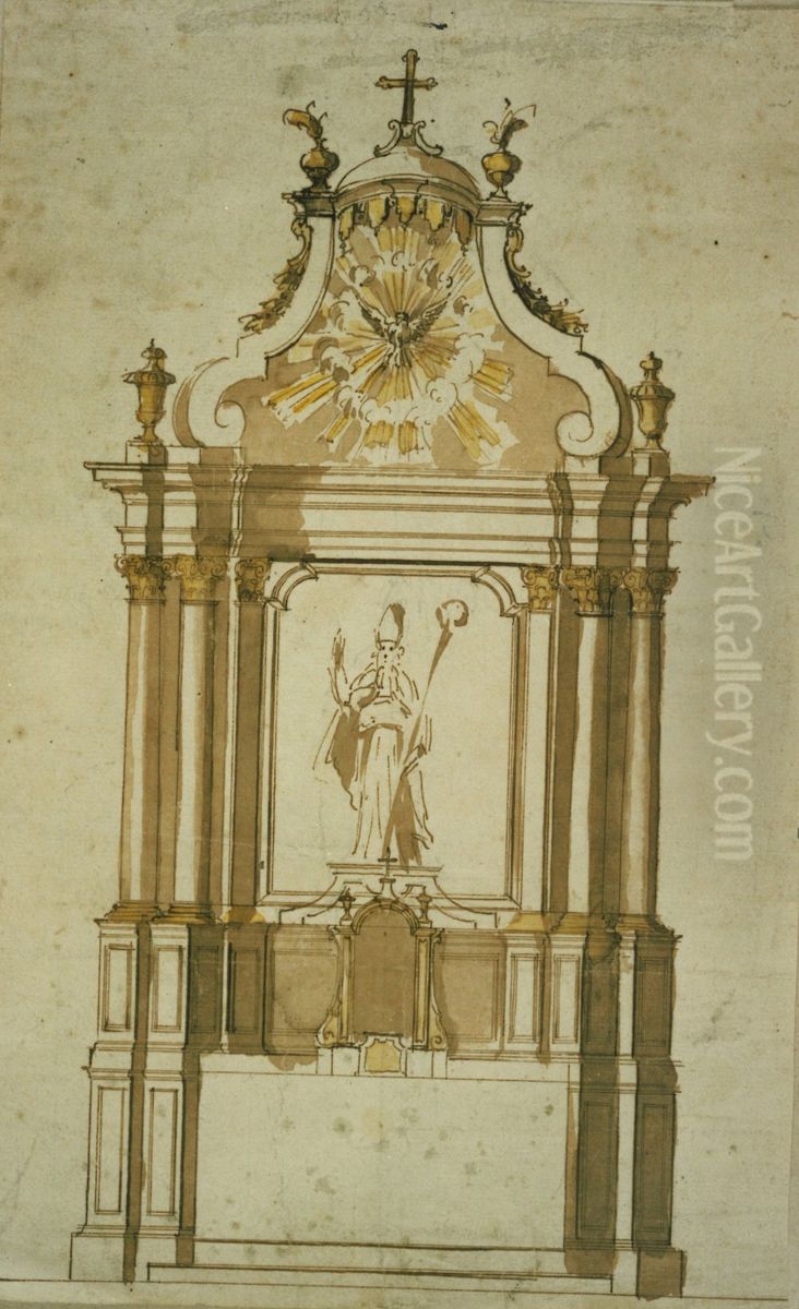 Ebauche d'un autel avec eveque Oil Painting by unknown